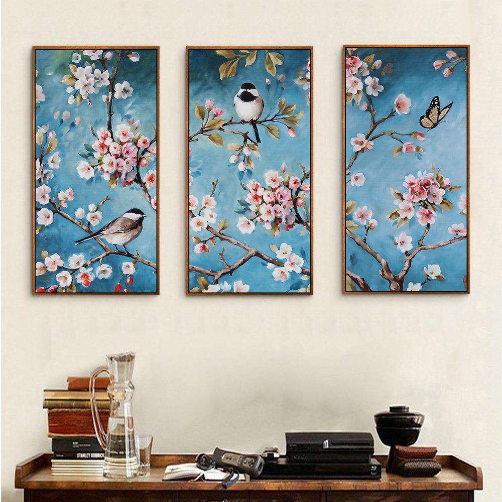 必画中国风客厅装饰画花鸟玄关挂画四联竖版壁画书房梅花工厂