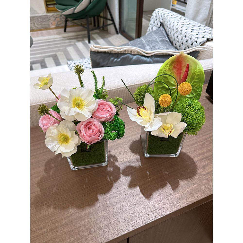 wo+高档彷真花蝴蝶兰假花小型客厅餐桌茶几花艺商务会议桌花摆花