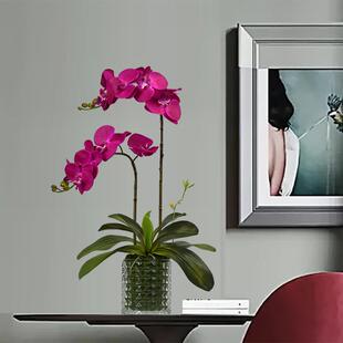 蝴蝶兰彷真花高档手感兰花盆栽花艺摆件客厅玄关茶几婚庆装饰假花