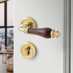 中世纪风格的室内卧室门锁美国法式胡桃木风格覆古无声磁性实木胡