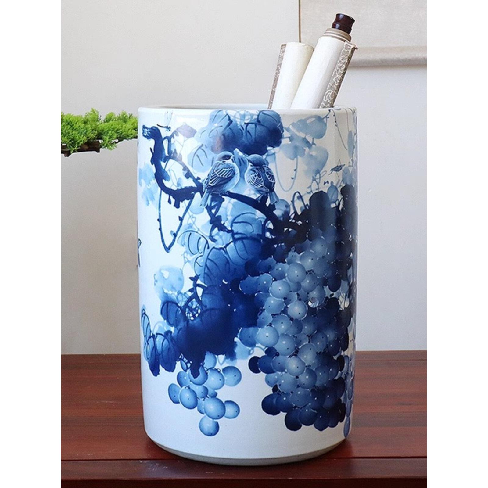 景德镇陶瓷花瓶青花瓷字画罐卷轴罐字画管画卷储物客厅书房装饰