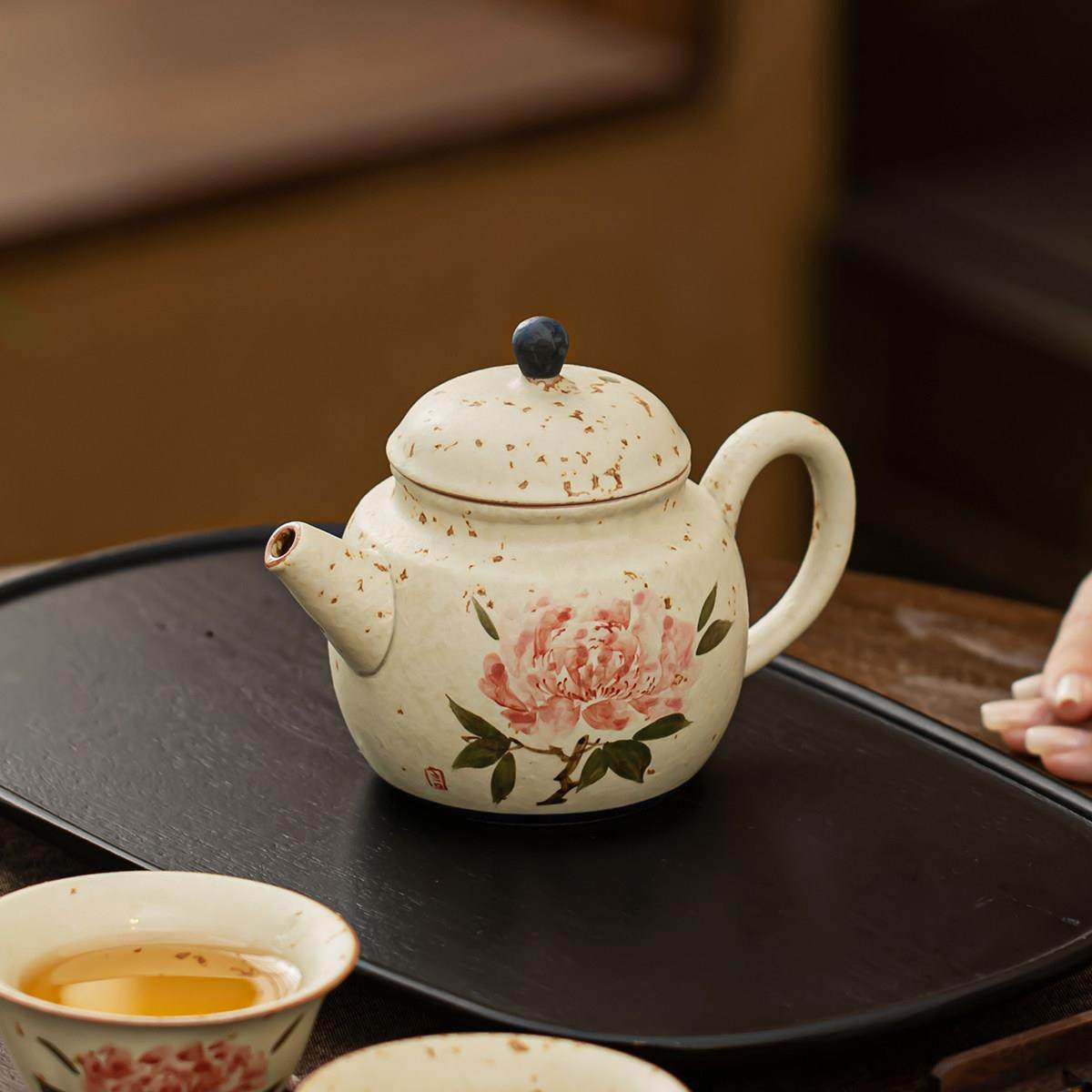 手绘青花火石红牡丹花茶壶单壶陶瓷泡茶壶家用功夫茶具茶壶泡茶壶,餐饮具,茶壶,淘宝优惠券,粉丝福利购,淘宝优惠卷