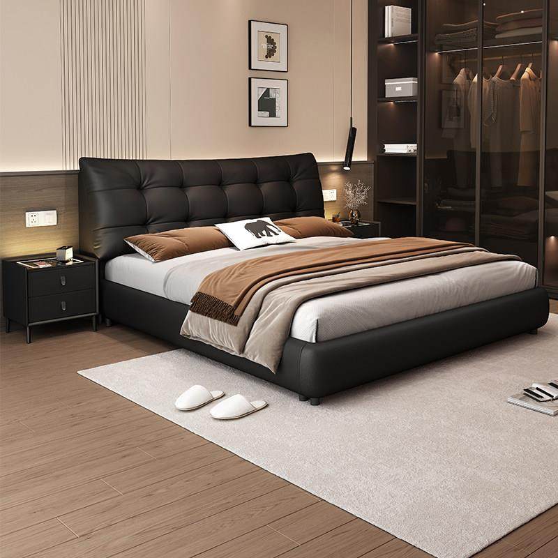 真皮床现代简约主卧双人床1.8米黑色软包网红床意式极简1.5轻奢床,住宅家具,皮艺床,淘宝优惠券,粉丝福利购,淘宝优惠卷