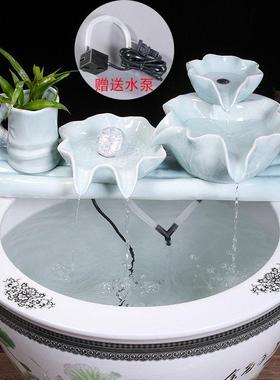 陶瓷自动循环流水养鱼缸瓷盆增氧过滤器室内喷泉瀑布造景装饰摆件