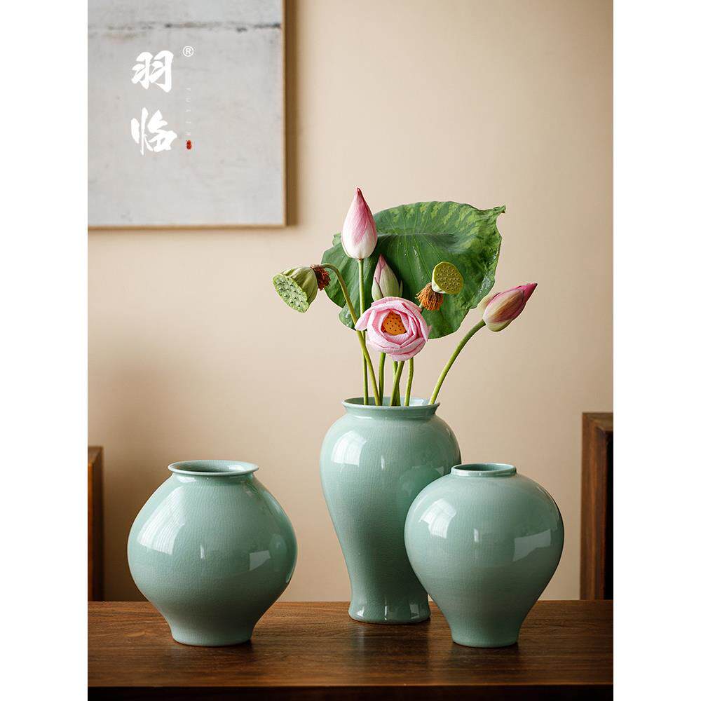 景德镇陶瓷花瓶摆件客厅干花插花专用水培鲜花冰裂釉陶罐水养荷花