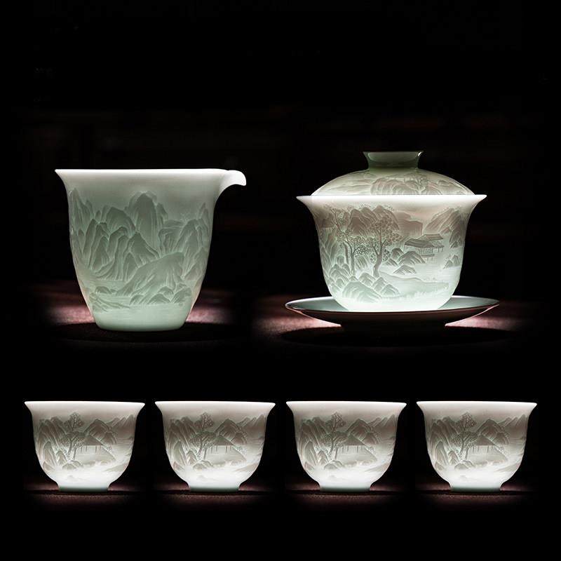 景德镇汝窑景德镇迎清白瓷功夫茶具陶瓷三彩盖碗茶杯全套家装,餐饮具,功夫茶具,淘宝优惠券,粉丝福利购,淘宝优惠卷