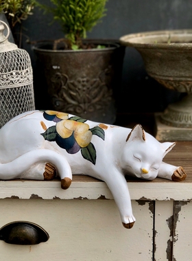 睡觉猫咪花d架树脂花园造景装饰园艺阳台庭院台阶摆件多肉花盆搭