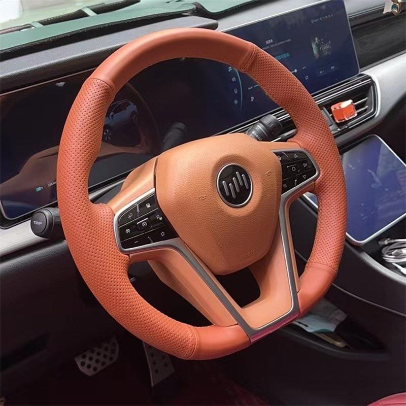 2021款威马W6专用手缝方向盘套 E.5 EX5 EX6四季把套改装橘色内饰