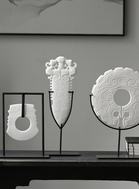 禅意新中式树脂白色玉璧摆件现代B简约样板间客厅酒柜玄关桌面装