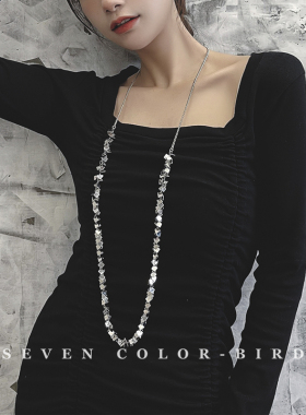 冷淡风金属亮片项链女小众设计感锁骨链夸张超长款毛衣链装饰挂件