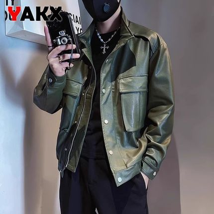高端皮衣男士外套秋冬季2024z新款高级感加绒加厚机车PU皮夹克男