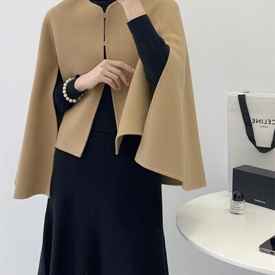 斗篷双面羊绒羊毛大衣女短款小个子2024年秋冬季新款宽松毛呢外套