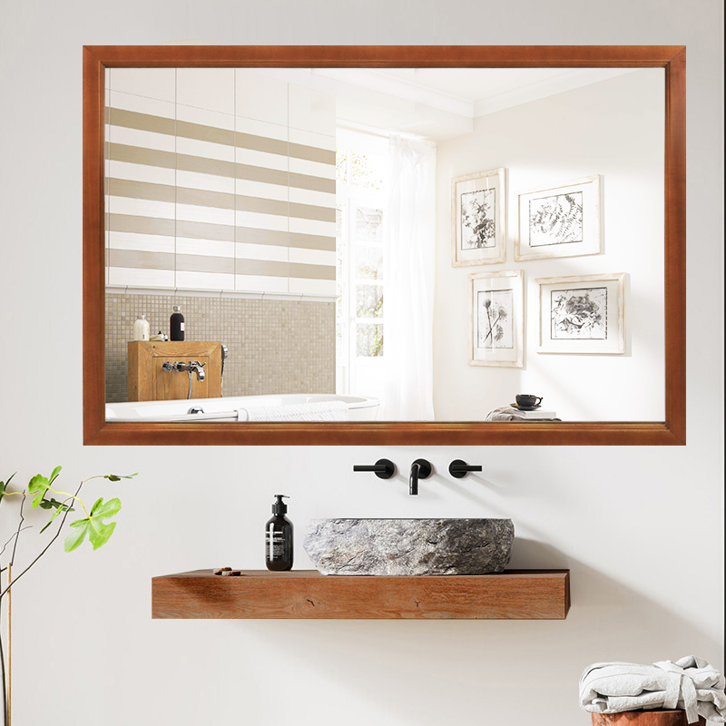新中式实木浴室镜壁挂卫浴镜洗漱台洗手间卫生间镜子挂墙式梳妆镜