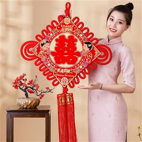 新年喜字中国结高档玄关门上挂件客厅大号结婚装饰福字挂饰双面鱼