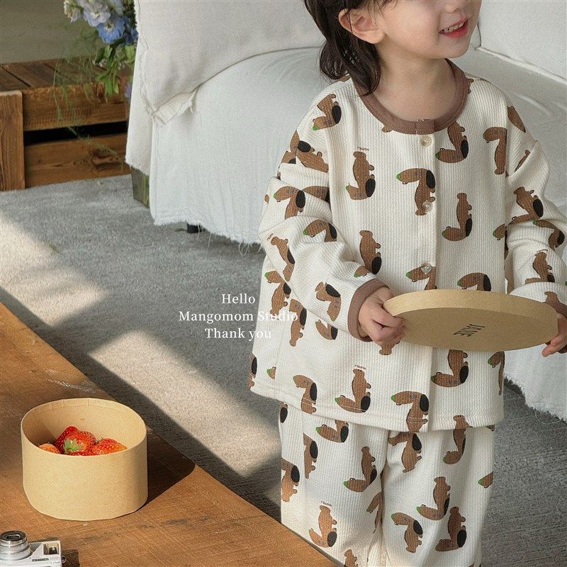 儿童款睡衣2025女童春秋家居服宝宝长袖长裤套装男童印花休闲套装,童装/婴儿装/亲子装,家居服套装,淘宝优惠券,粉丝福利购,淘宝优惠卷