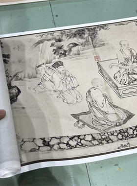 1:1中国经典名画传李公麟宋张激白莲社图卷36x863cm宣纸原大现货