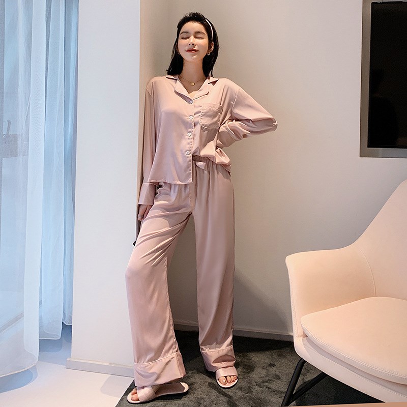 睡衣女秋季新款冰雪丝女士睡衣长袖长裤套装家居R服丝绸三件套睡