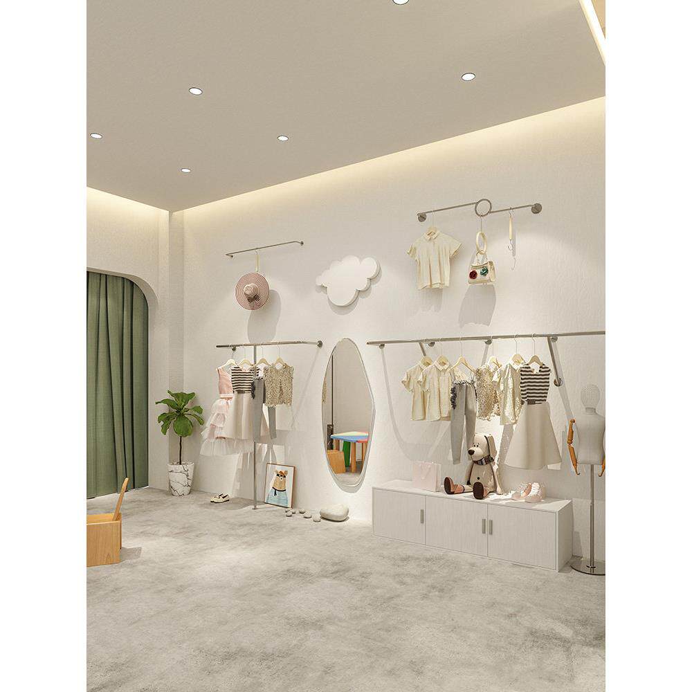 服装店展示架童装店陈列道具货架儿童展示架上墙不锈钢组合挂衣架