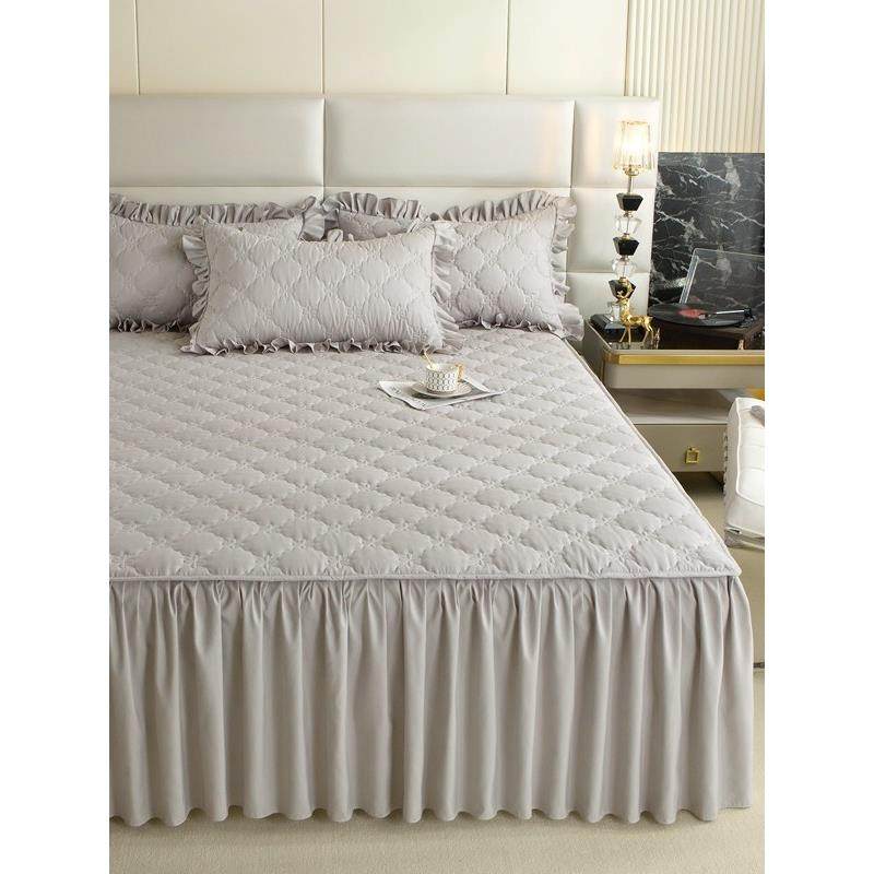 新款水洗棉加厚床裙罩夹棉纯色床罩单件防滑床盖床单保护套可订做