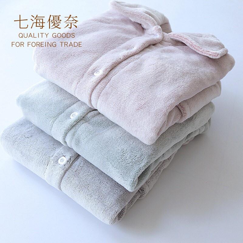 特价清仓纯色珊瑚绒睡衣男秋冬季加厚保暖开衫女士休闲家居服套装