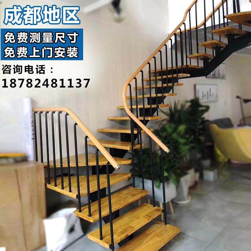 钢木旋转楼梯室内转角直梯钢木楼梯阁楼复式别墅整体楼梯家用楼梯