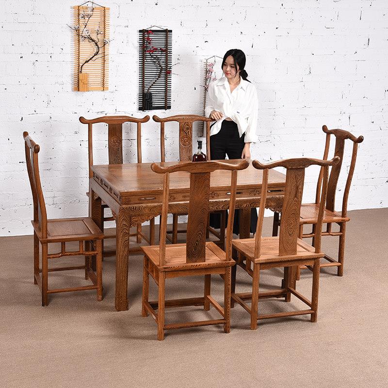 红木家具 鸡翅木餐桌椅组合 新中式实木餐桌长方形饭桌 家用餐台