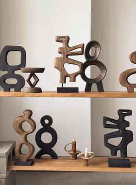 中古抽象艺术雕塑客厅博古架样板间桌面装饰摆饰高级感实木木雕