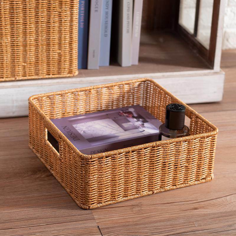 格子柜编织收纳筐客厅仿藤编织方形收纳框柜子衣物杂物整理储物箱