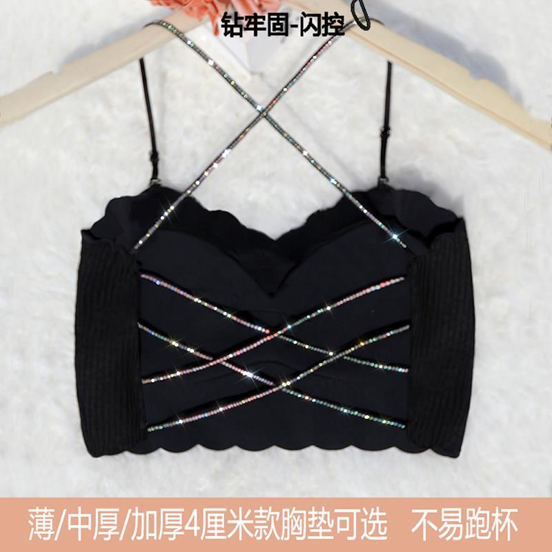美背细带抹胸蕾丝吊带背心闪控冰丝聚拢夏带胸垫薄款加厚钻内衣女