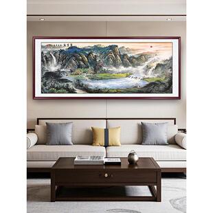 手绘真迹聚宝盆国画山水画客厅装饰新中式办公室沙发东墙聚财挂画