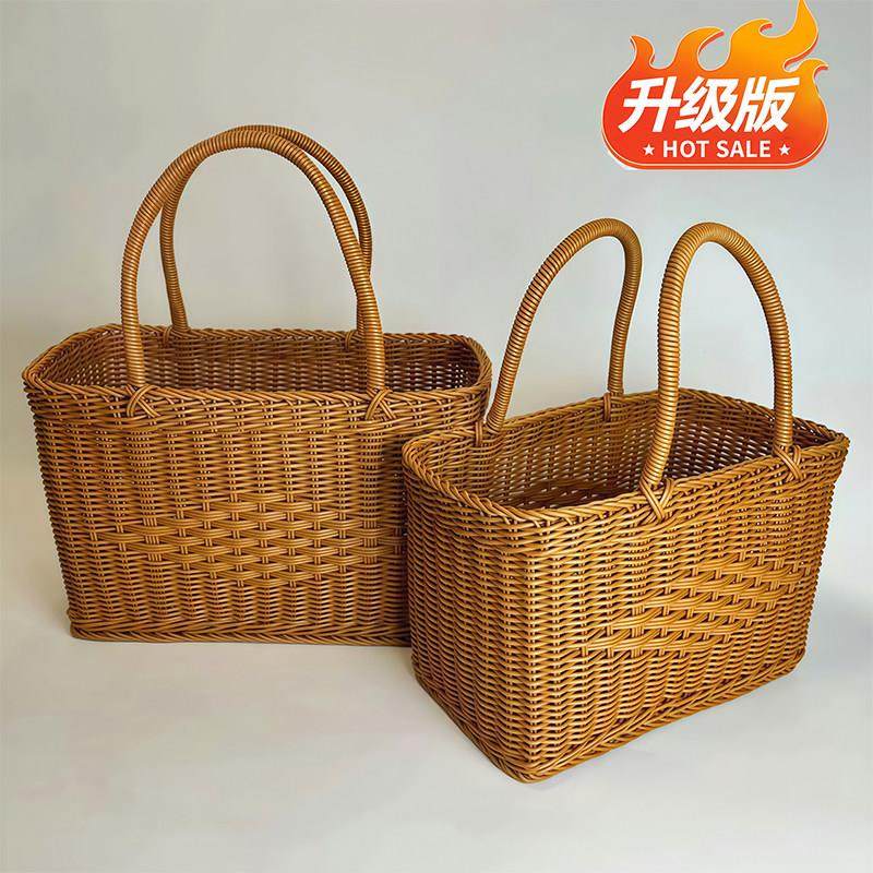 越南手工竹篮手提篮仿藤编纯手工编织中国结采摘买菜篮子购物篮,收纳整理,购物篮,淘宝优惠券,粉丝福利购,淘宝优惠卷