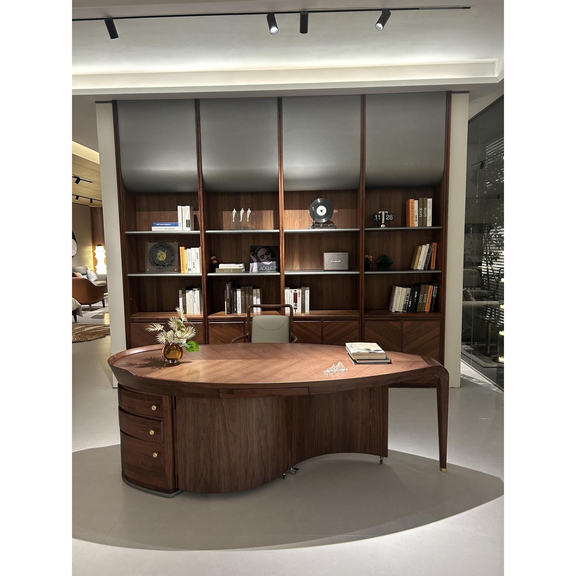 新中式北美黑胡桃木书桌组合办公室大板桌书房实木办公桌写字桌