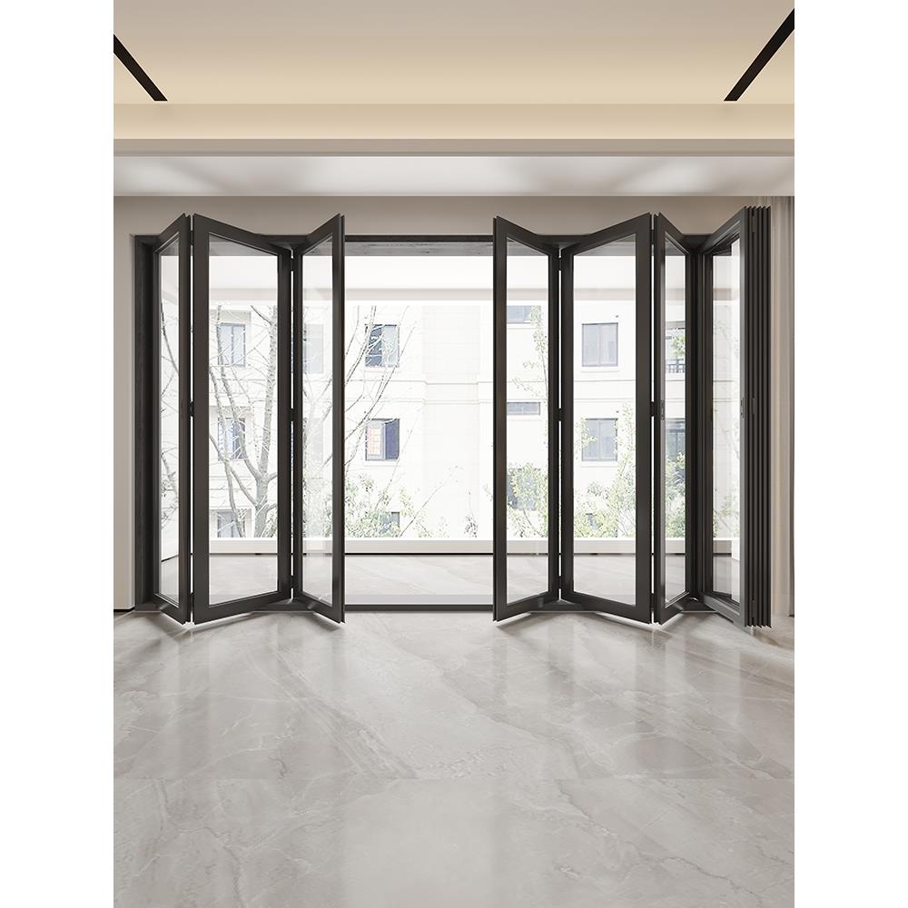 商铺车库铝合金左右折叠门阳台隔断门无轨移门重型玻璃推拉折叠门
