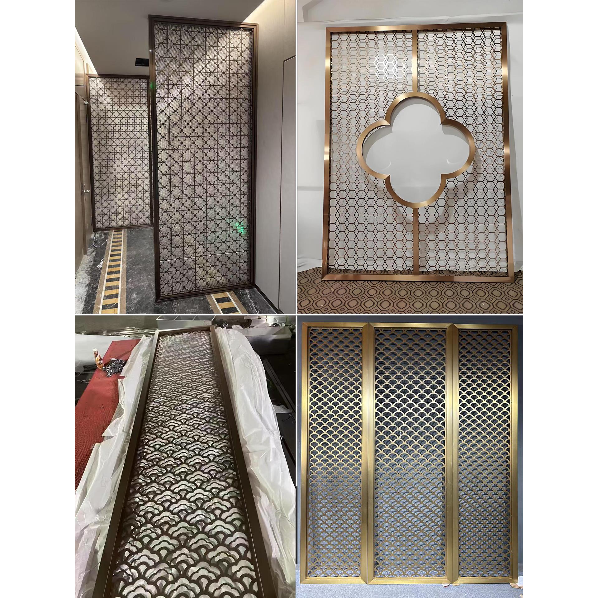 不锈钢屏风铝板浮雕镂空屏风新中式售楼部格栅庭院背景墙户外金属