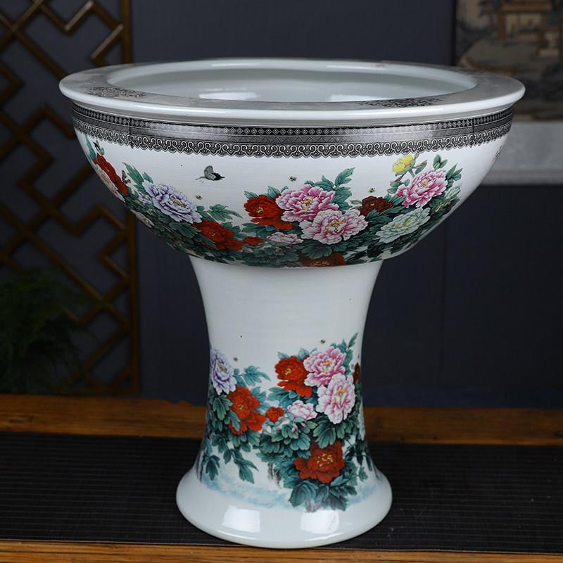 陶瓷青花盆落地立柱式鱼缸特大号金鱼缸睡莲碗莲荷花盆锦鲤室外