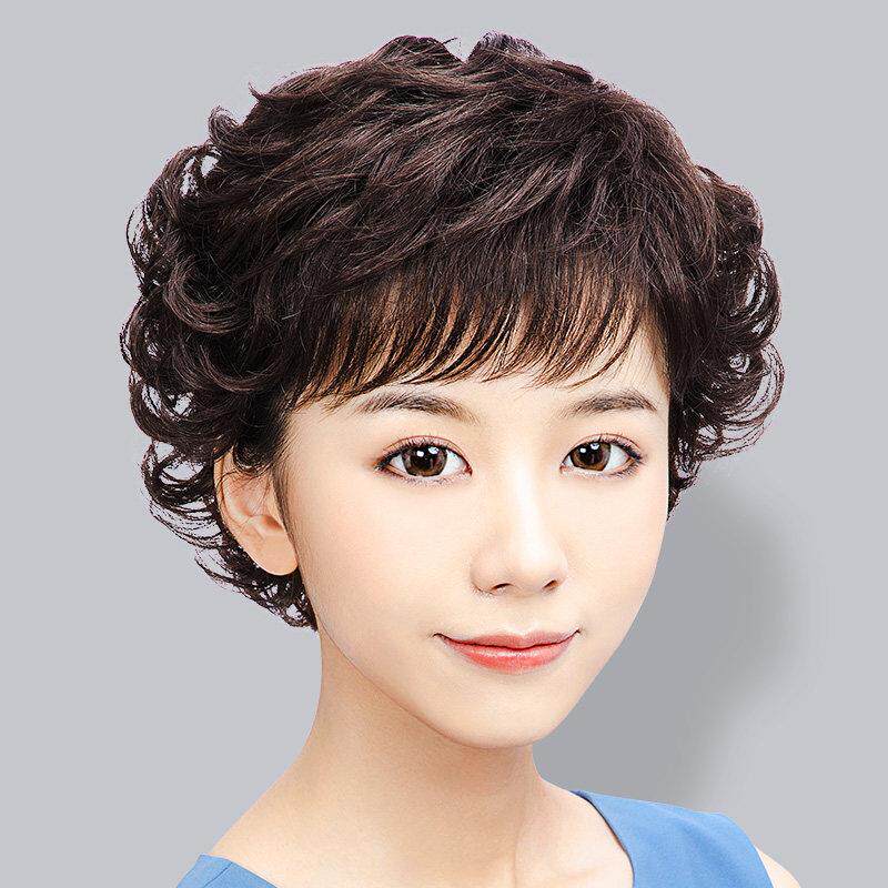 假发短发女中老年妈妈女士真假发夏全真自然头套全真人发丝短卷发