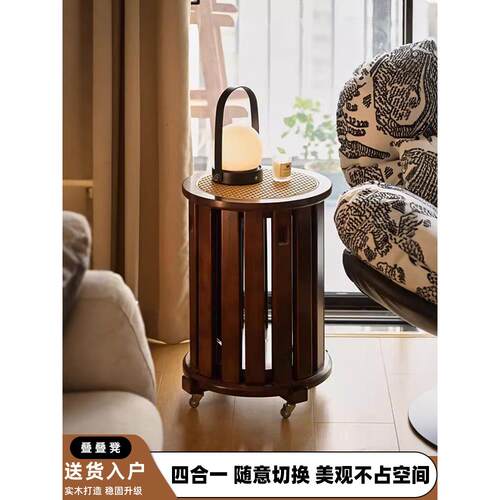采购产品实木凳子，家庭可堆叠的备用餐桌长凳，创意圆凳子，彷古