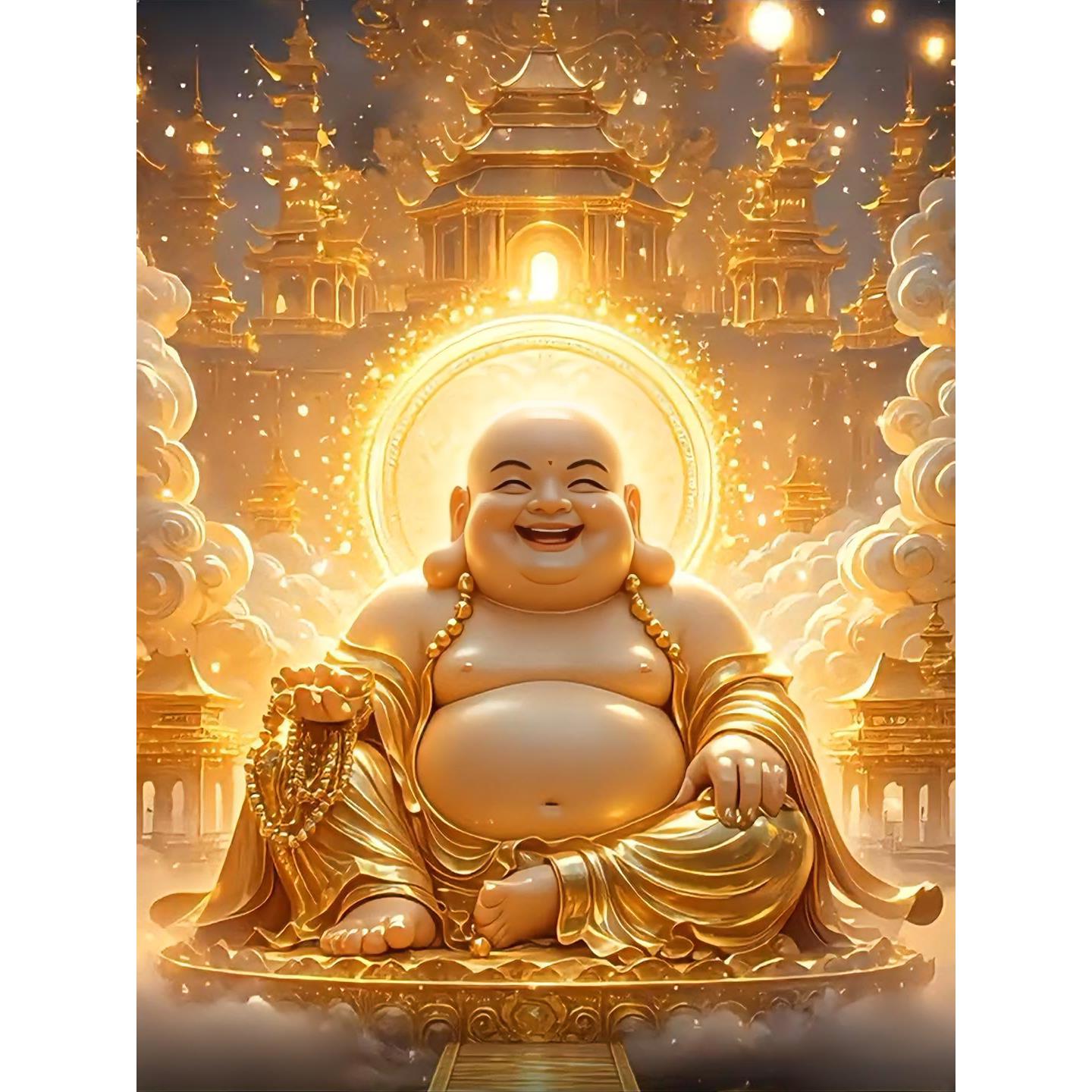 带框钻石画满钻魔方钻手工贴钻绣客厅玄关神龛佛像金色弥勒佛新款
