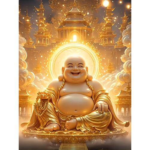 带框钻石画满钻魔方钻手工贴钻绣客厅玄关神龛佛像金色弥勒佛新款