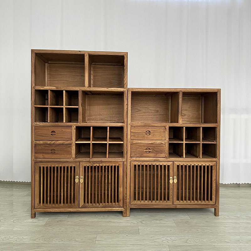 老榆木博古架实木中式茶柜置物架茶室茶具展示架多宝阁架子展示柜