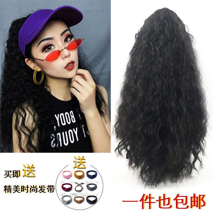 假发马尾女长卷发玉米烫逼真日常发夹绑带辫子蓬松泡面羊卷毛发片 - 实物图