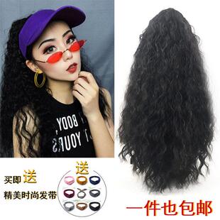 假发马尾女长卷发玉米烫逼真日常发夹绑带辫子蓬松泡面羊卷毛发片
