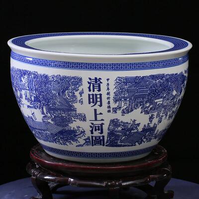 青花陶瓷鱼缸1米特大水缸瓷缸睡莲养金鱼盆大荷花缸碗莲缸乌龟缸
