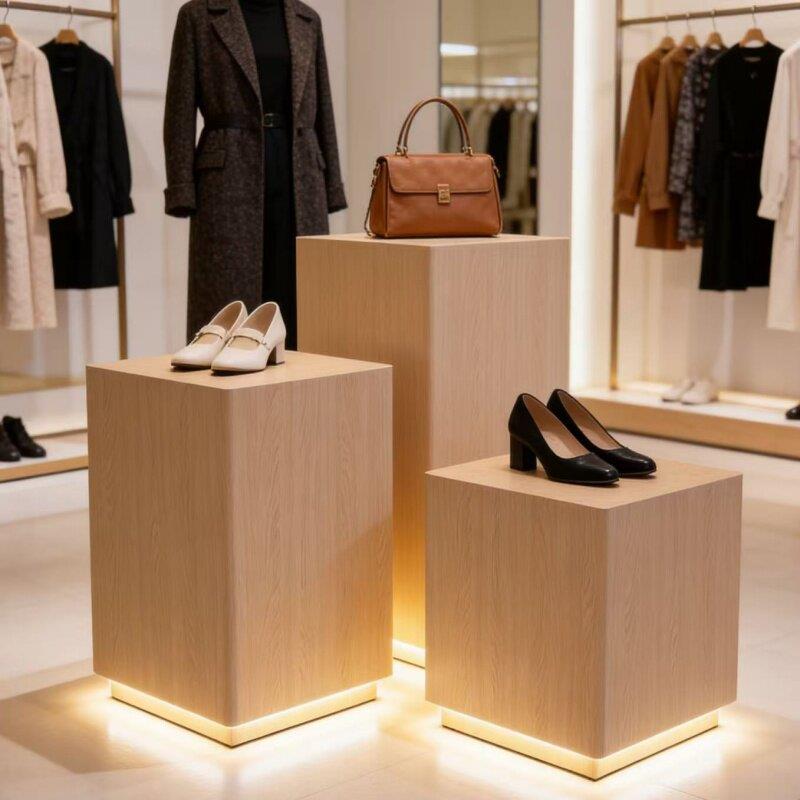 定做木质发光展示台底座服装店中岛复古手作展台橱窗道具陈列台柜