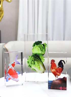 极简高级感艺术摆件水晶砖锦鲤装饰开业乔迁送R礼电视柜家居装饰