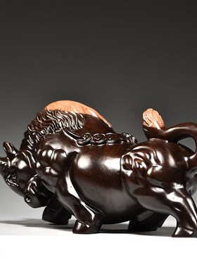 黑檀木雕牛摆件生肖牛运势如虹实木雕刻J红木家居桌面装饰品工艺