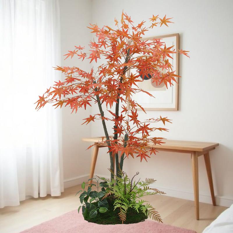 仿真绿色植物假红枫树盆栽大型假花客厅植物造景室内装饰落地枫叶