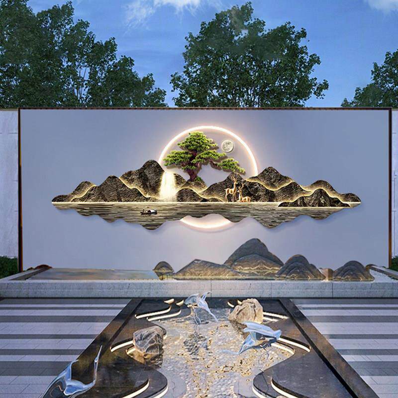 太阳能户外庭院景观灯新中式壁灯室外别墅背景墙影壁墙山水造景灯