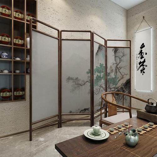 新中式实木屏风折叠可移动客厅隔断卧室家用茶室办公室遮挡折屏