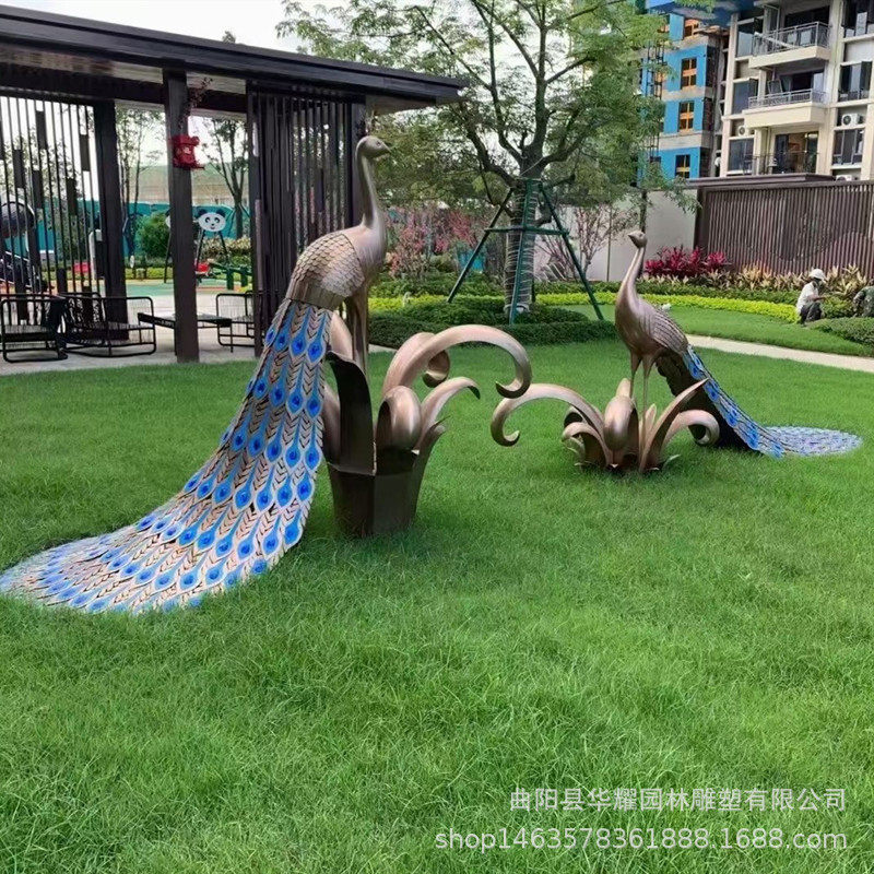 不锈钢孔雀凤凰雕塑镜面仿真大型飞鸟类动物园林装饰景观摆件